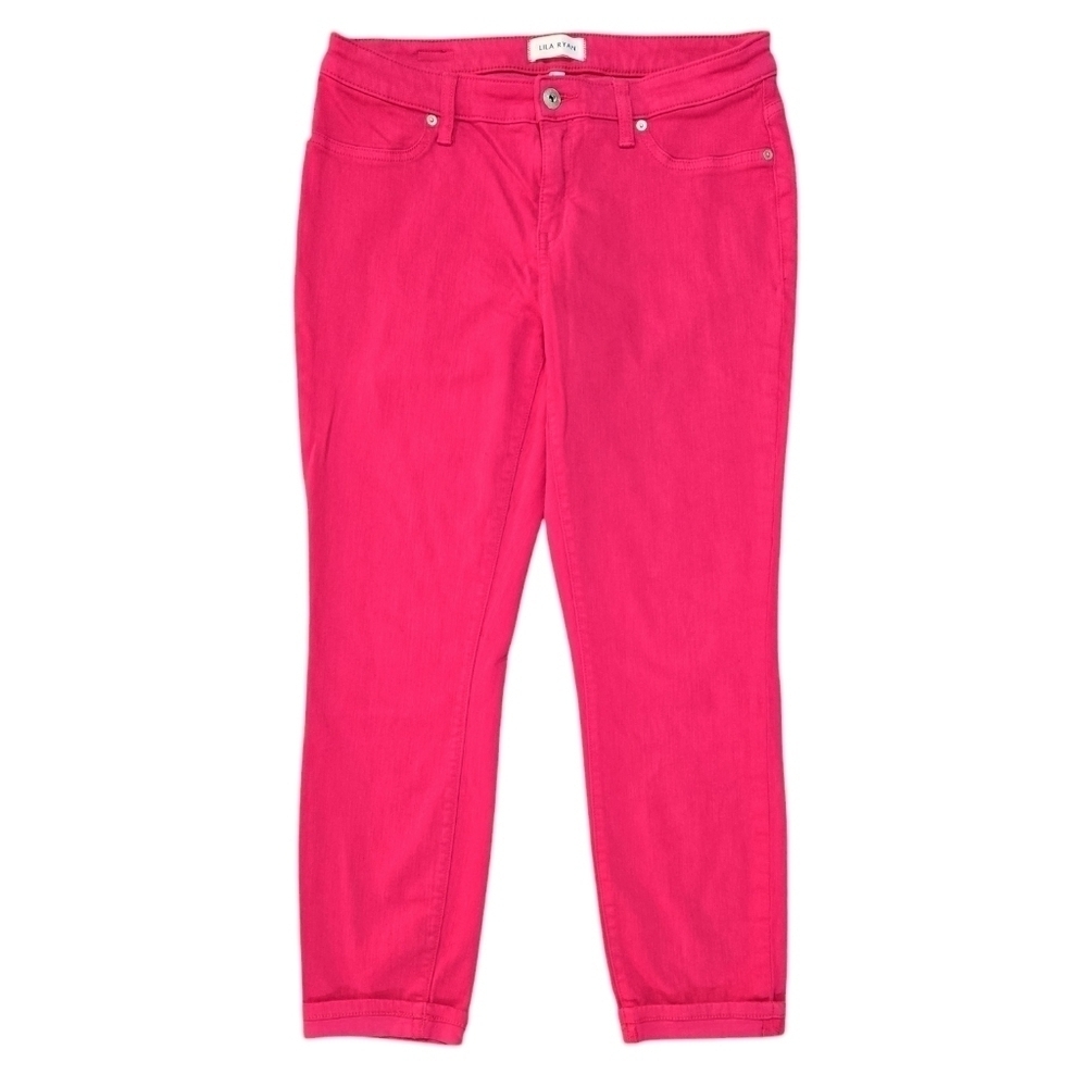 Lila Ryan Virtual Hot Pink Cropped Jeans Rolled Cuffs Barbiecore Vibrant